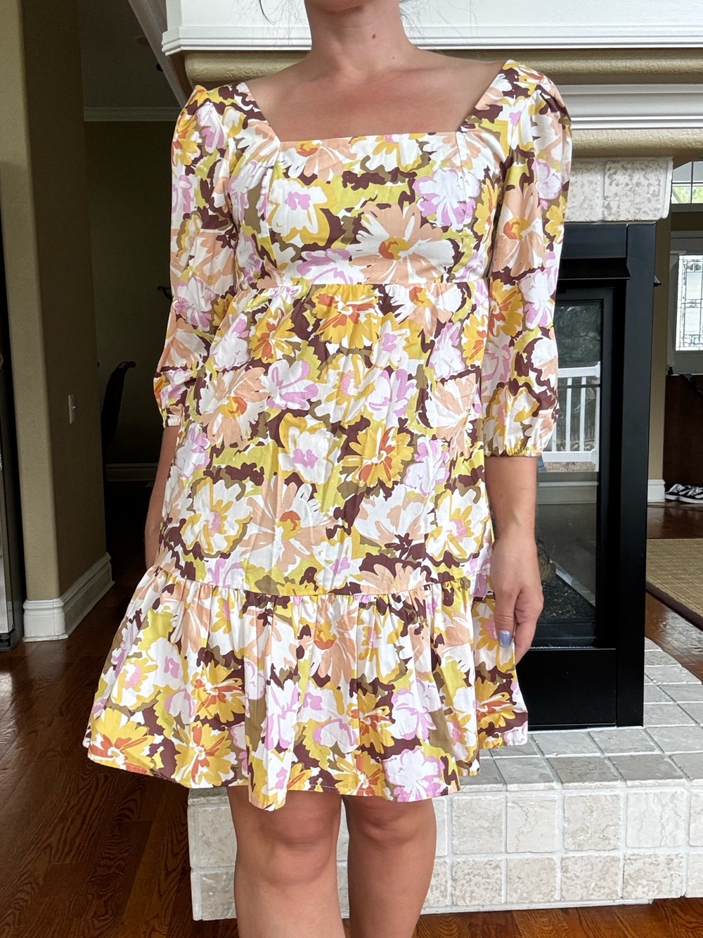 Mink Pink Zoey Yellow Floral Mini Dress Puff Sleeve‎ Coquette Resort Wear Small
